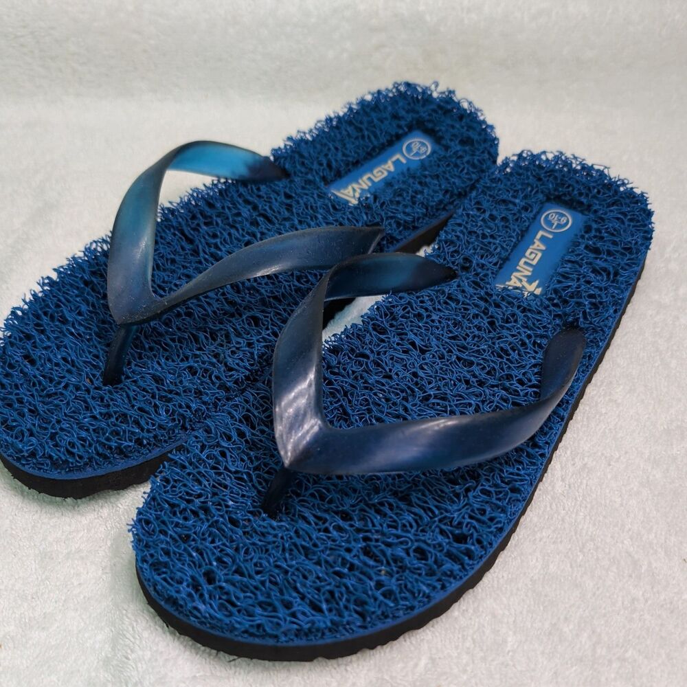 Laguna Flip Flops Women's Sandals Flat Blue Loofah L 9-10 Non-Slip